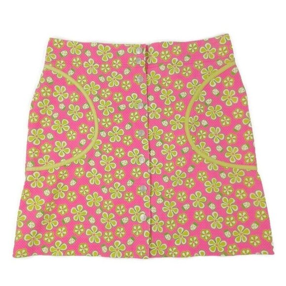 Lilly Pulitzer Skirt Womens Sz 2 Retro Floral Lady Bugs Dune Buggy Pockets Snap - Picture 2 of 12